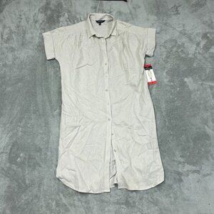 Well Worn Button-Front Linen-Blend Dress M Beige Comfortable Style d0234